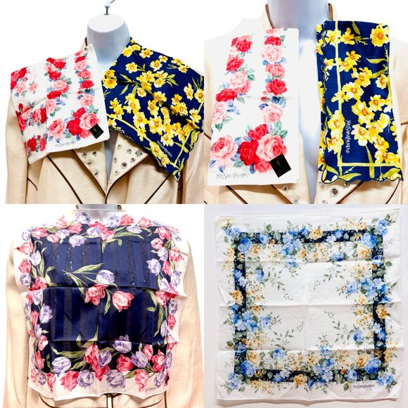 2) New  Beautiful YSL MiniScarf/Handker cotton 19 "  Purple  Pink Floral (59 - Picture 14 of 14